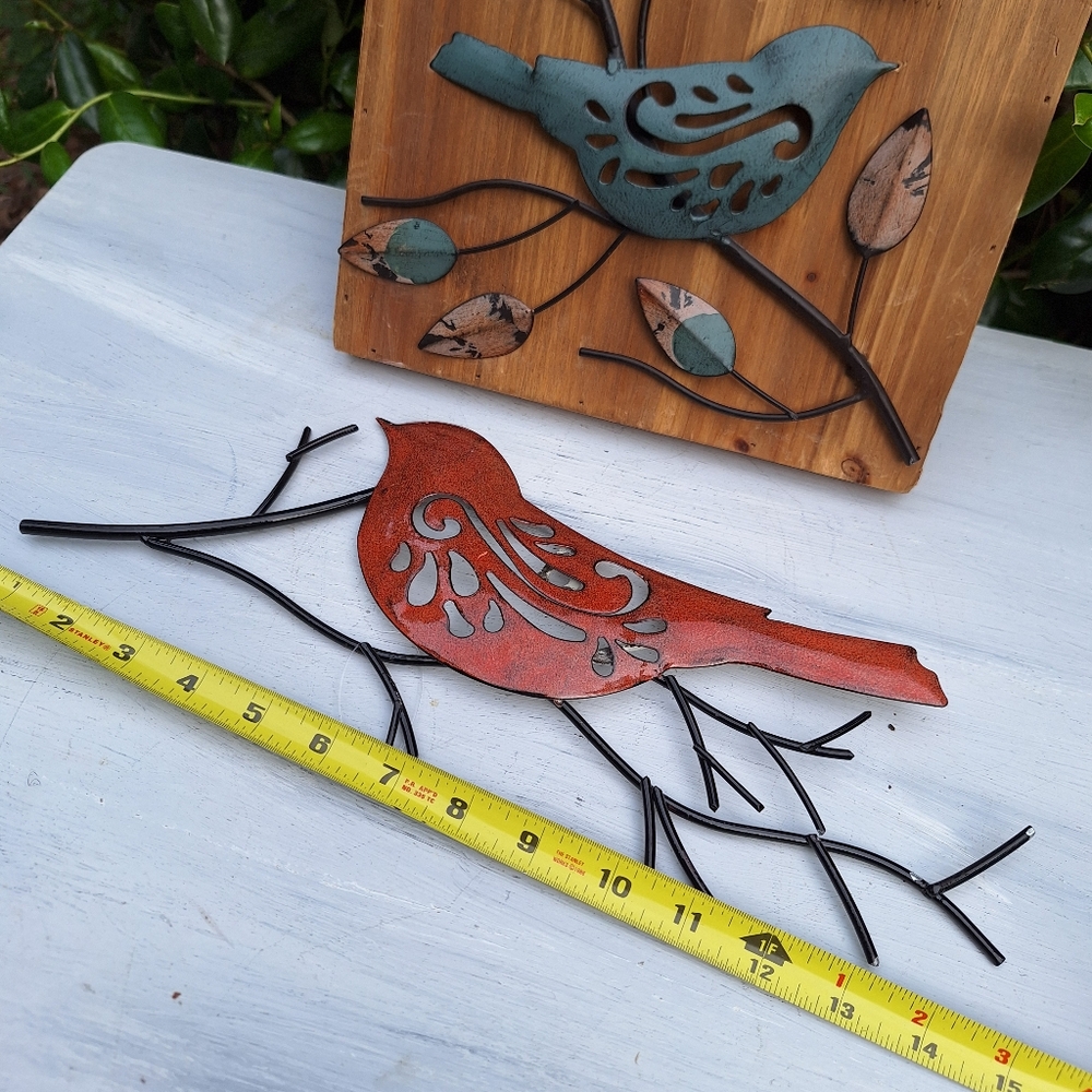 Bird Wall Hanging Decor Art Metal Wood Pictures Unique Wire Textured 3d Designs - Picture 8 of 17